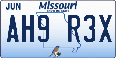 MO license plate AH9R3X