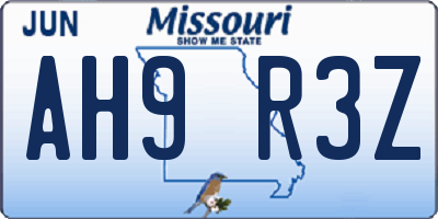 MO license plate AH9R3Z