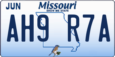 MO license plate AH9R7A
