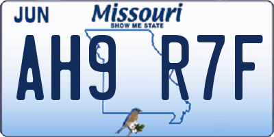 MO license plate AH9R7F