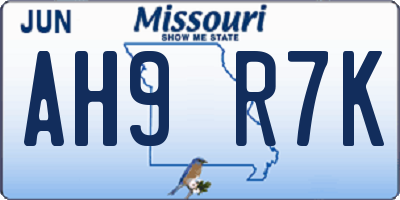 MO license plate AH9R7K
