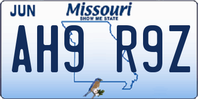 MO license plate AH9R9Z