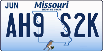 MO license plate AH9S2K