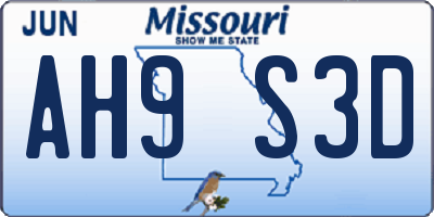 MO license plate AH9S3D