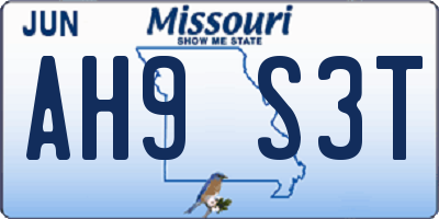 MO license plate AH9S3T