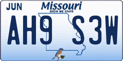 MO license plate AH9S3W
