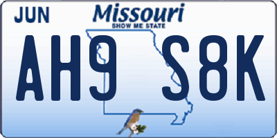 MO license plate AH9S8K