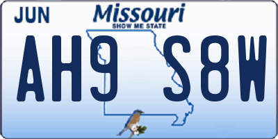 MO license plate AH9S8W