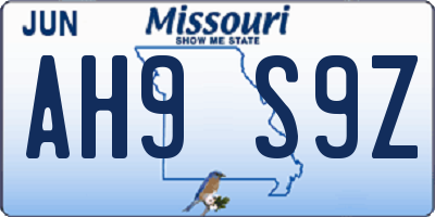 MO license plate AH9S9Z