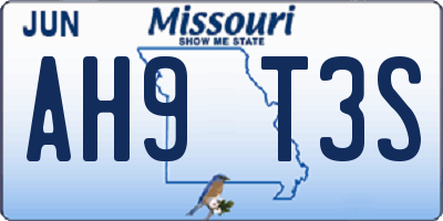 MO license plate AH9T3S
