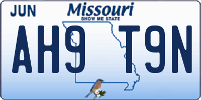 MO license plate AH9T9N