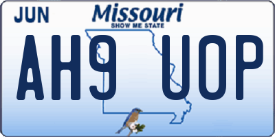 MO license plate AH9U0P