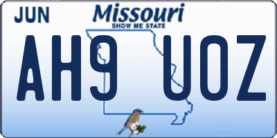 MO license plate AH9U0Z