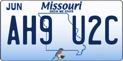 MO license plate AH9U2C