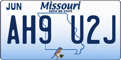 MO license plate AH9U2J
