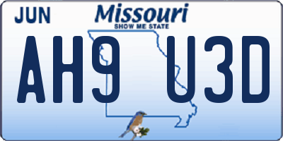 MO license plate AH9U3D