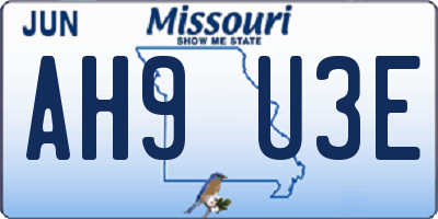 MO license plate AH9U3E
