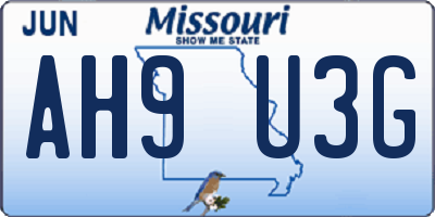 MO license plate AH9U3G