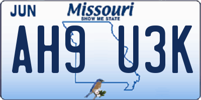 MO license plate AH9U3K