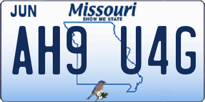 MO license plate AH9U4G