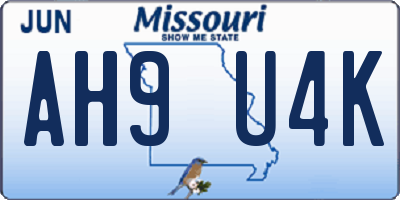 MO license plate AH9U4K
