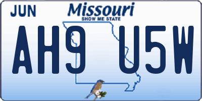 MO license plate AH9U5W