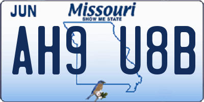 MO license plate AH9U8B
