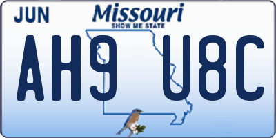 MO license plate AH9U8C