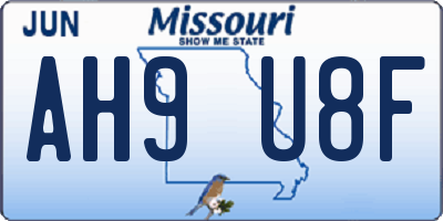 MO license plate AH9U8F