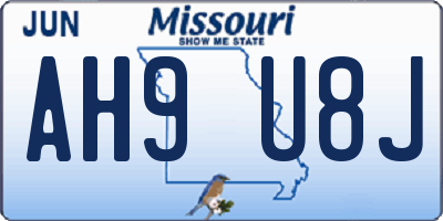 MO license plate AH9U8J