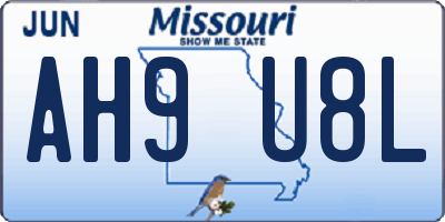 MO license plate AH9U8L