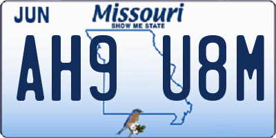 MO license plate AH9U8M