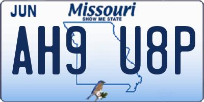 MO license plate AH9U8P