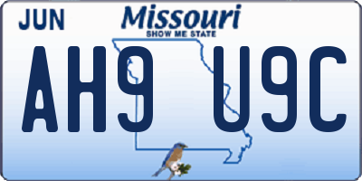 MO license plate AH9U9C
