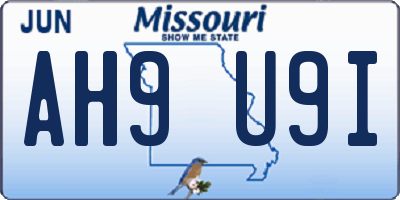 MO license plate AH9U9I