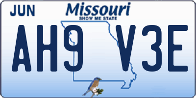 MO license plate AH9V3E