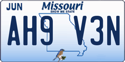 MO license plate AH9V3N