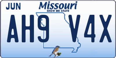 MO license plate AH9V4X