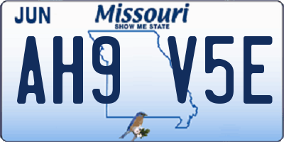 MO license plate AH9V5E