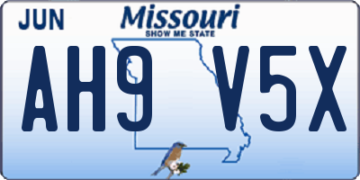 MO license plate AH9V5X