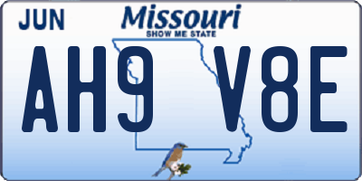 MO license plate AH9V8E