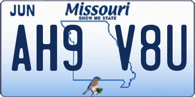 MO license plate AH9V8U