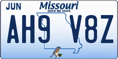 MO license plate AH9V8Z