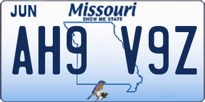 MO license plate AH9V9Z