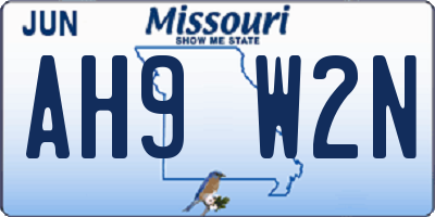 MO license plate AH9W2N