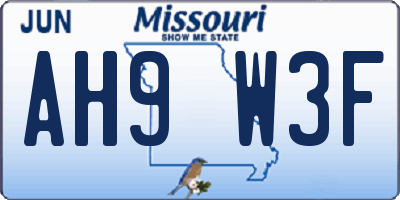 MO license plate AH9W3F