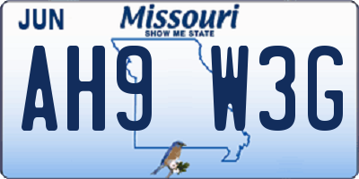 MO license plate AH9W3G