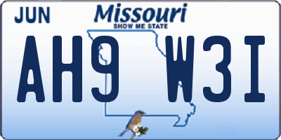 MO license plate AH9W3I