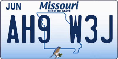MO license plate AH9W3J