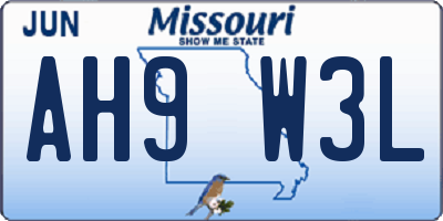 MO license plate AH9W3L